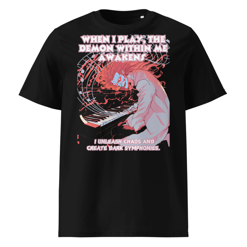 Anime Demon T-Shirt – Dark Chaos Style for Piano Lovers